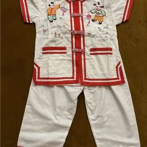 Plum Blossoms NWT Vintage Kids Size 4 Chinese Outfit Button Up Shirt